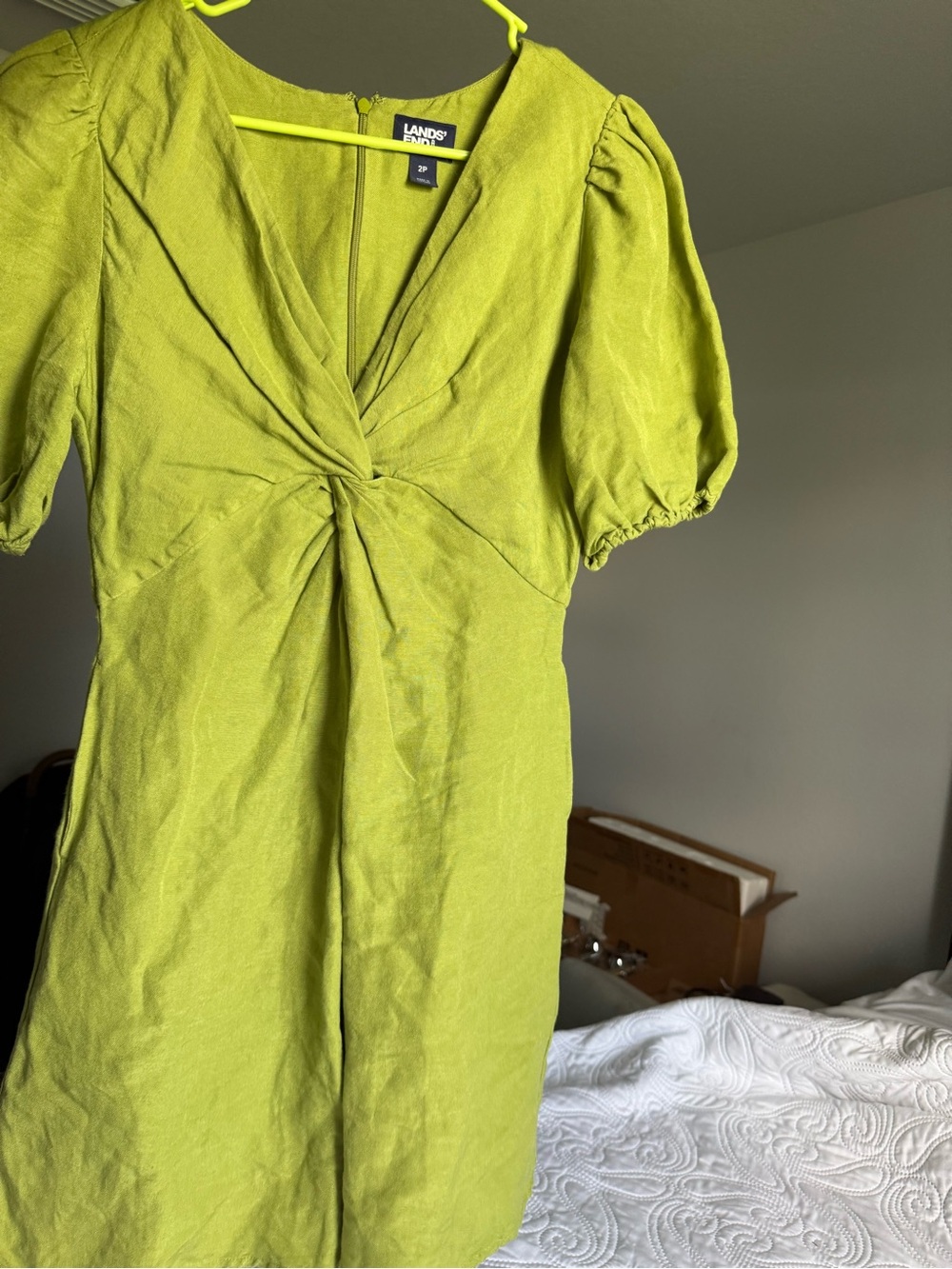 Lands' End Lime Green Twist-Front Short Dress
